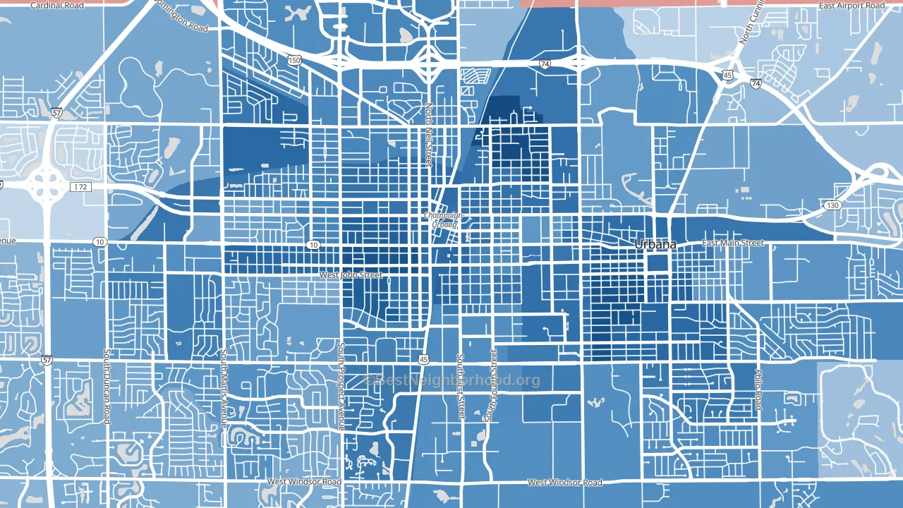 61820, IL block-group political-lean map