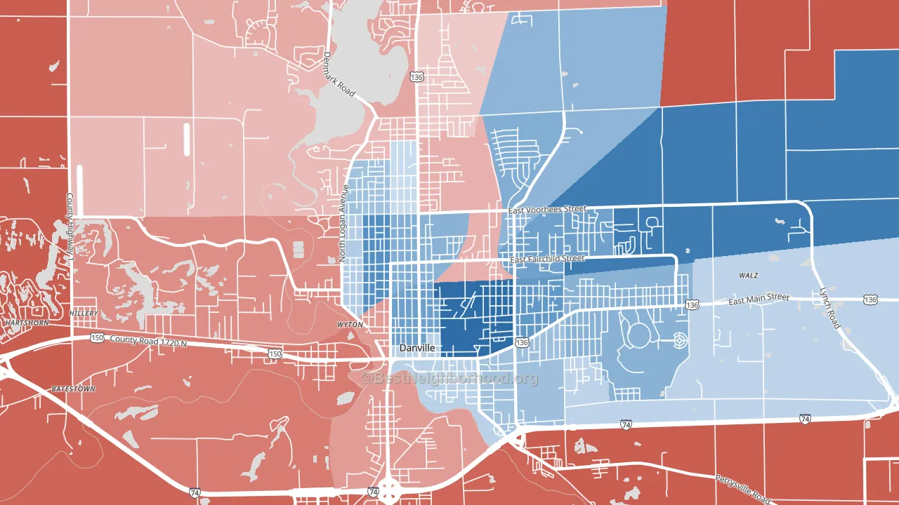 61832, IL block-group political-lean map