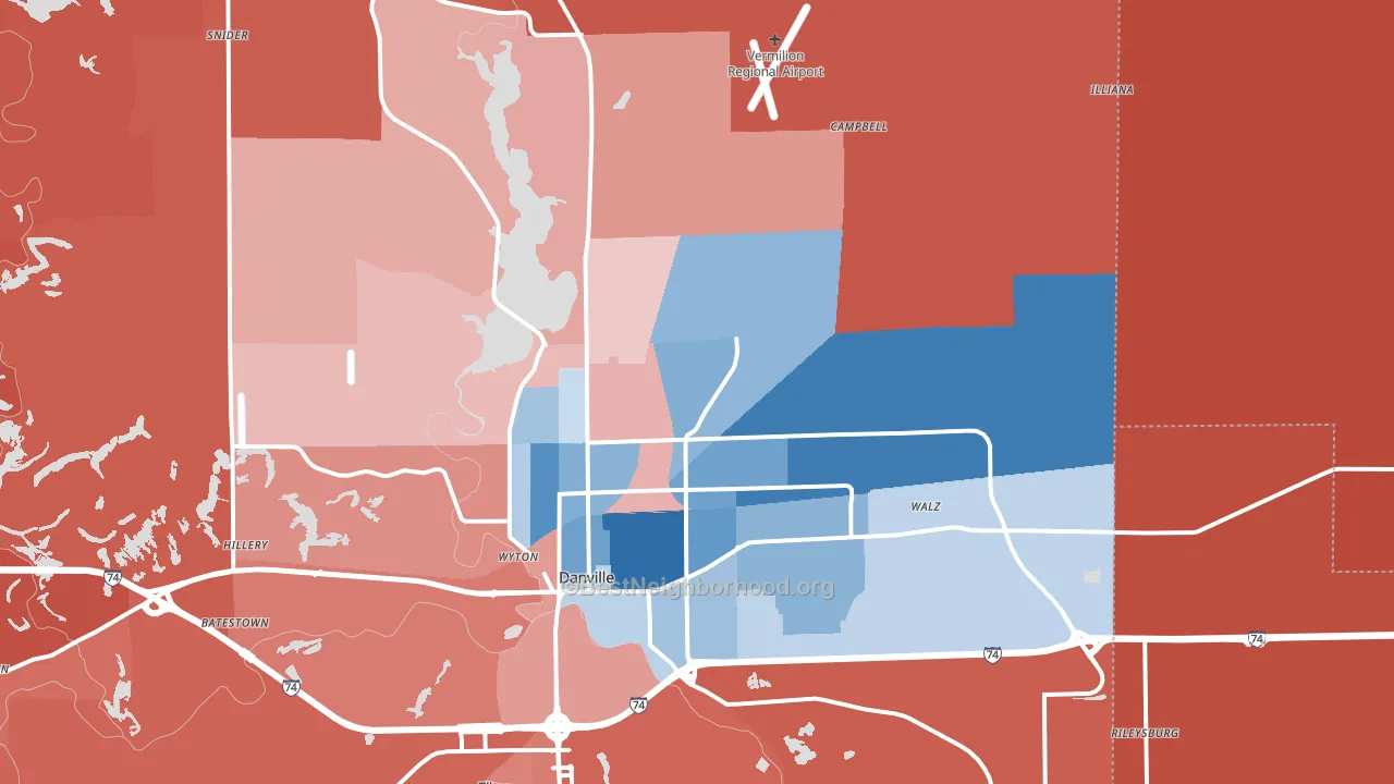 61834, IL block-group political-lean map