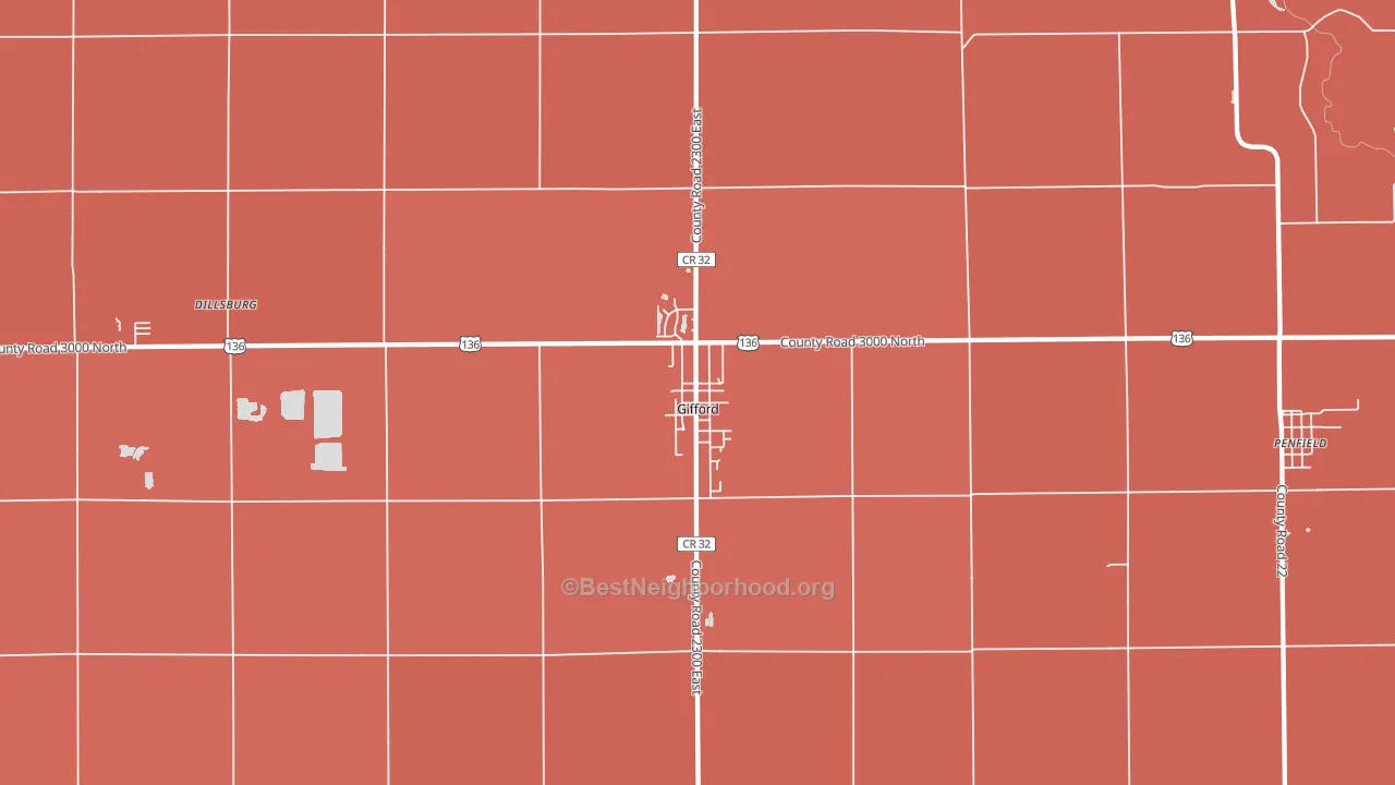 61847, IL block-group political-lean map