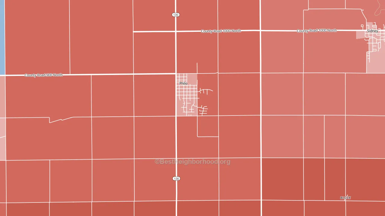 61864, IL block-group political-lean map