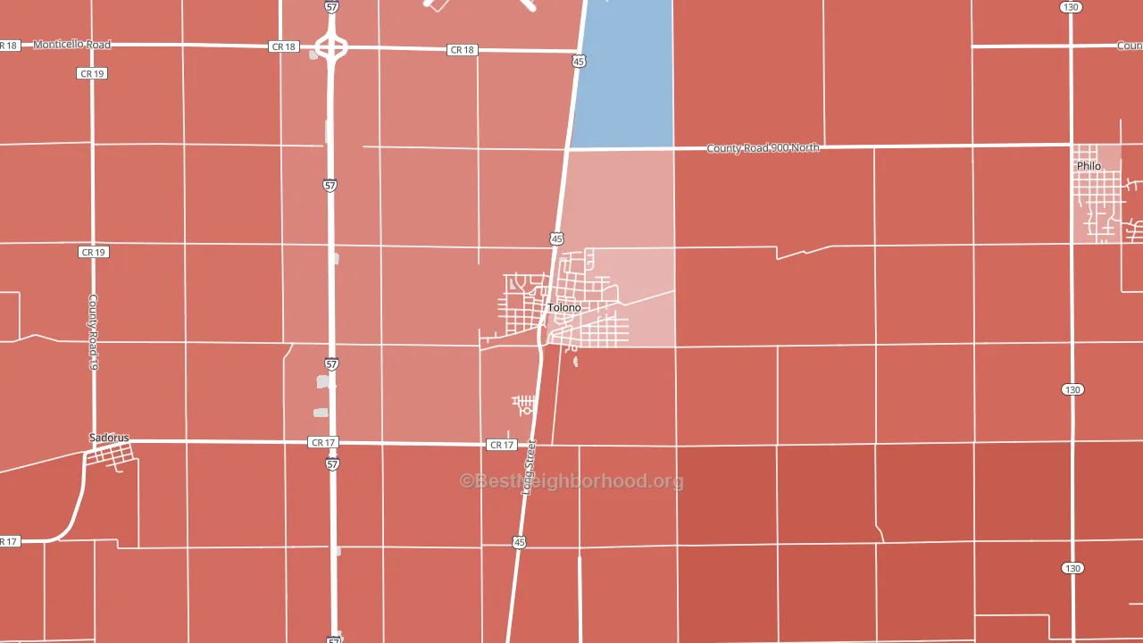 61880, IL block-group political-lean map