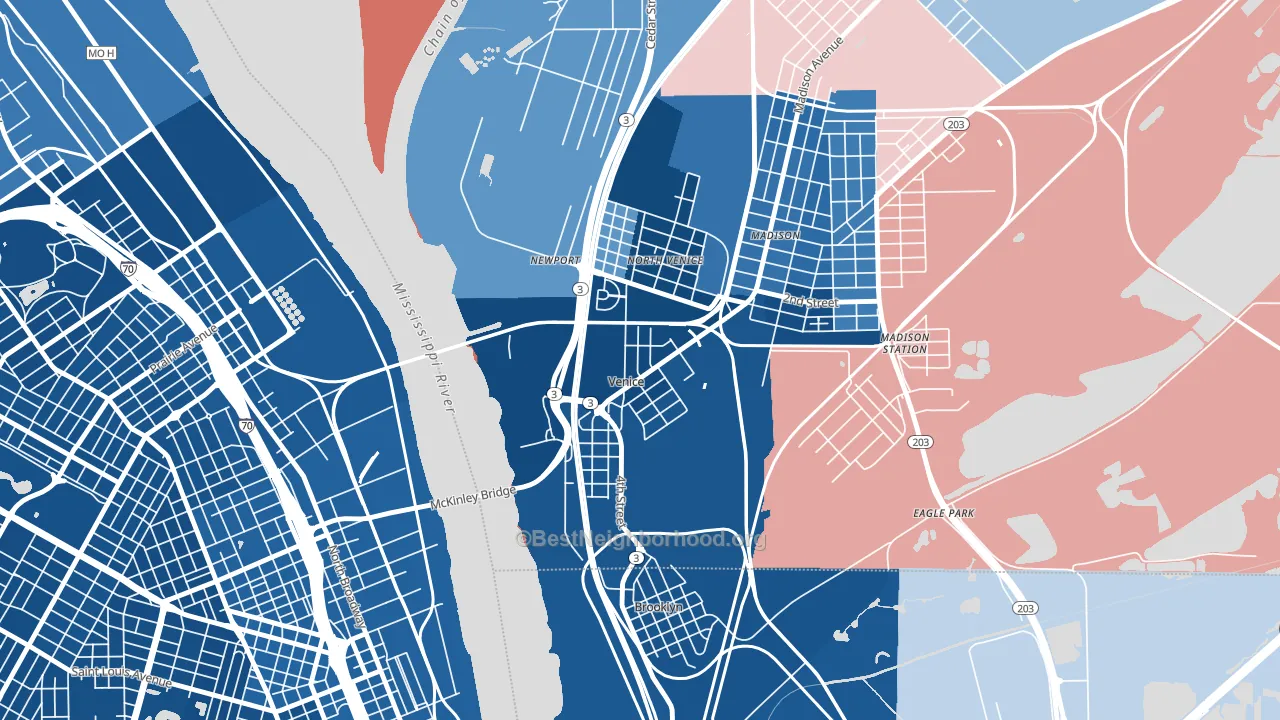 62090, IL block-group political-lean map