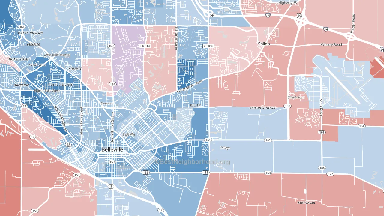 62221, IL block-group political-lean map