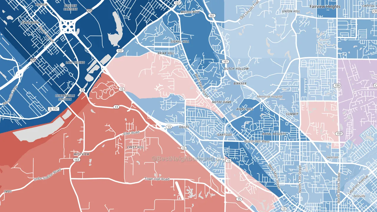 62223, IL block-group political-lean map