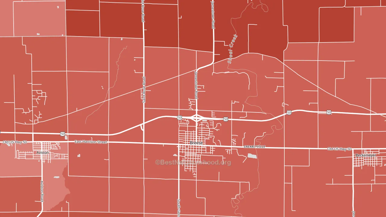 62230, IL block-group political-lean map