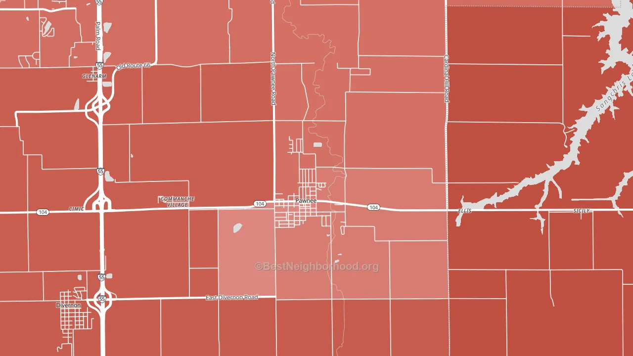 62558, IL block-group political-lean map