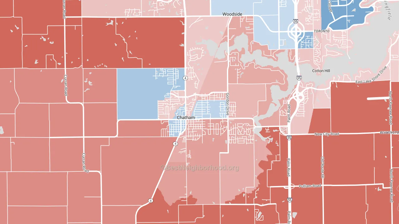 62629, IL block-group political-lean map