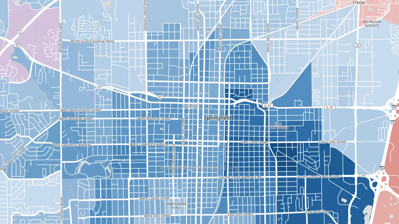 62701, IL block-group political-lean map