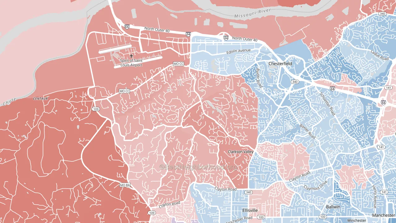 63005, MO block-group political-lean map