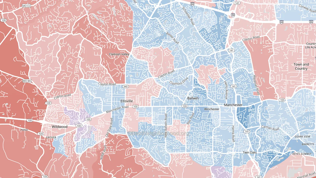 63011, MO block-group political-lean map