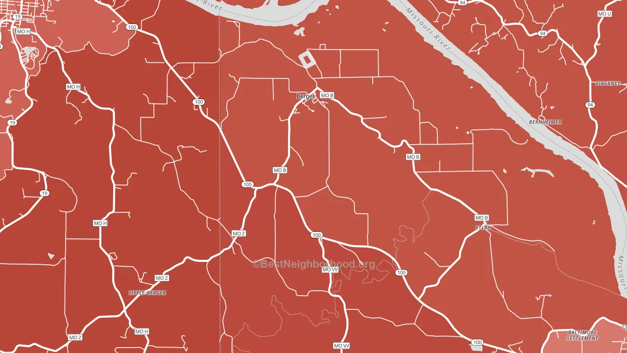 63014, MO block-group political-lean map