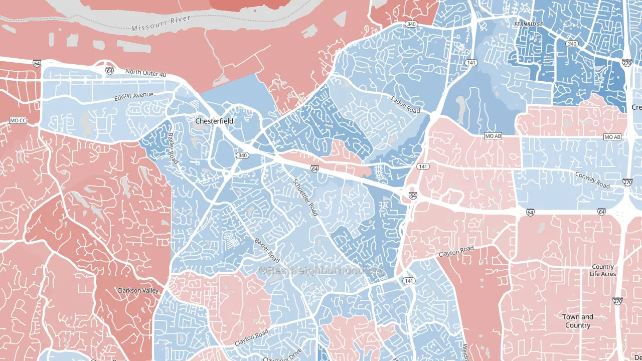 63017, MO block-group political-lean map