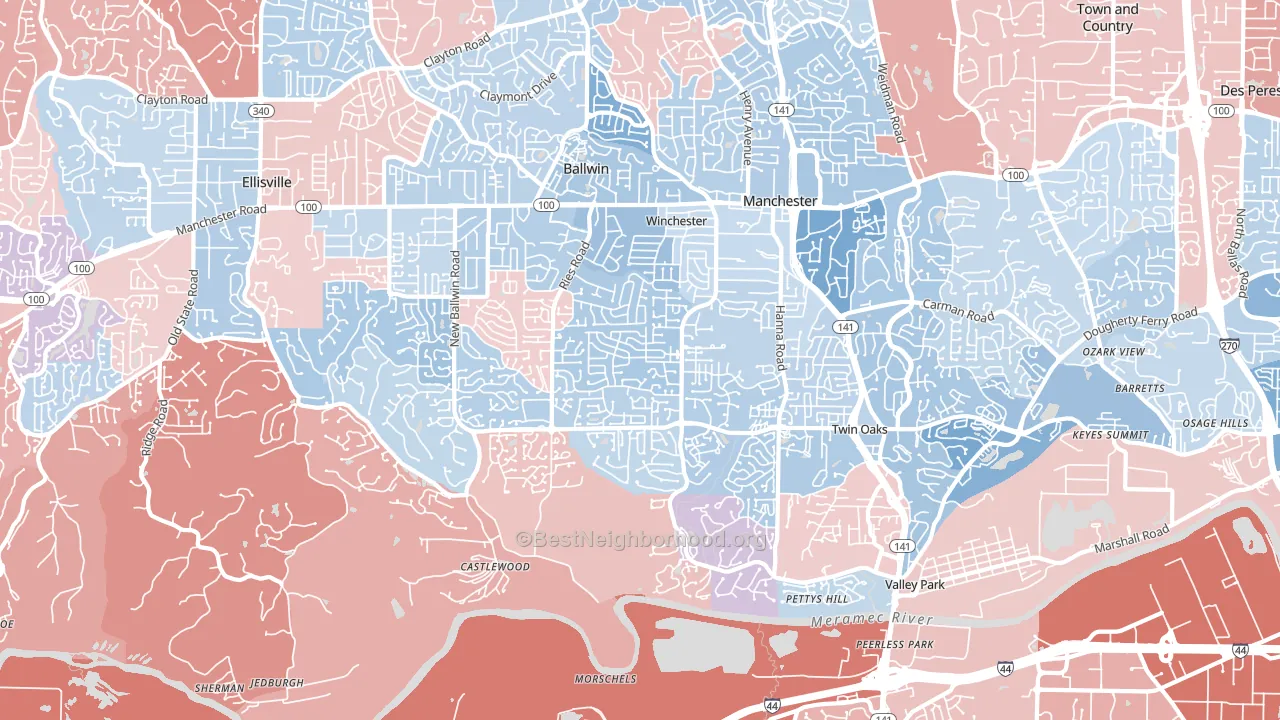 63021, MO block-group political-lean map