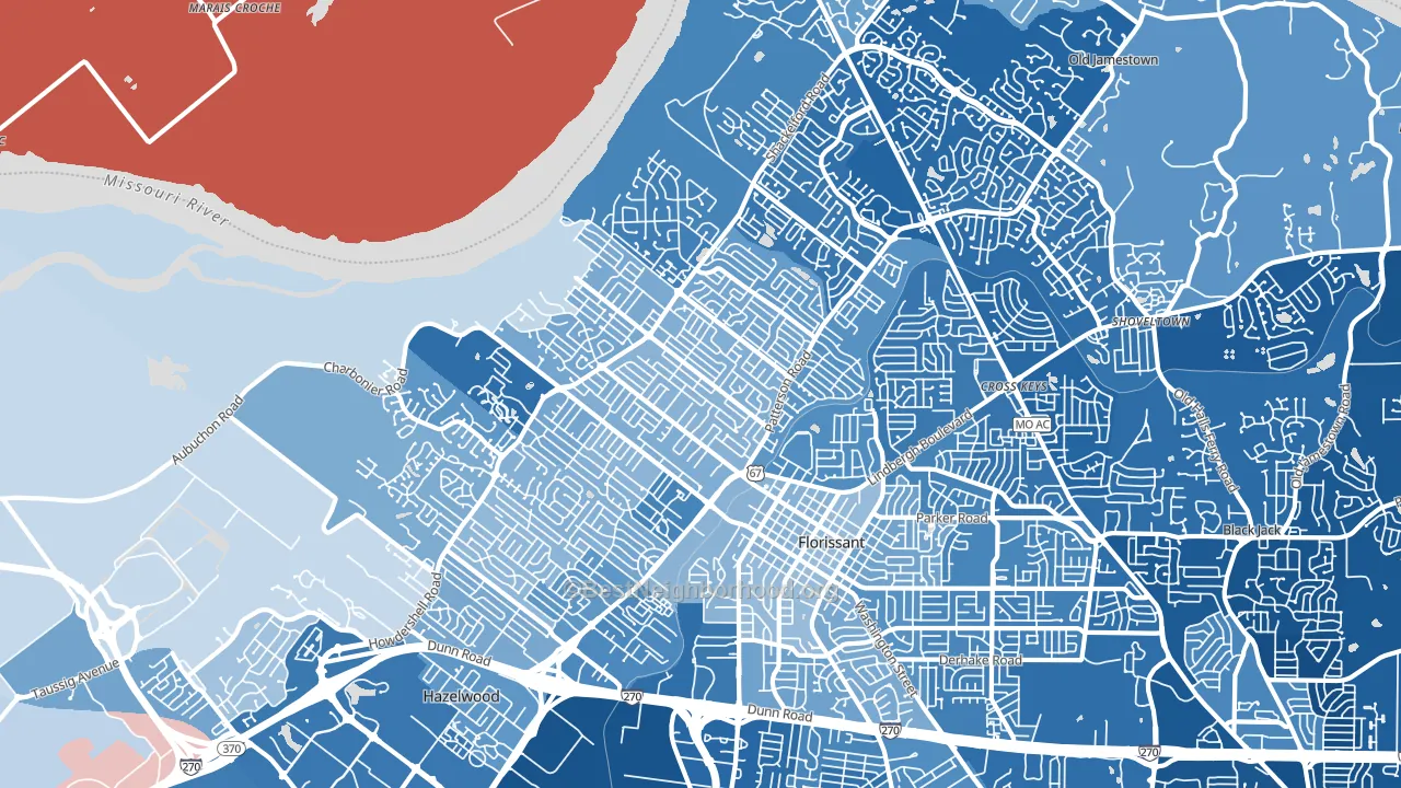 63031, MO block-group political-lean map