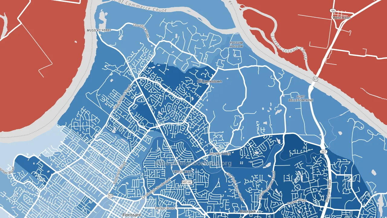 63034, MO block-group political-lean map