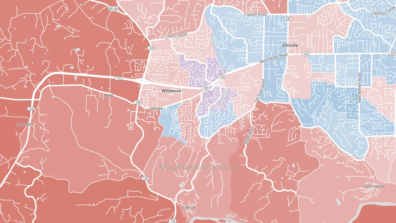 63040, MO block-group political-lean map