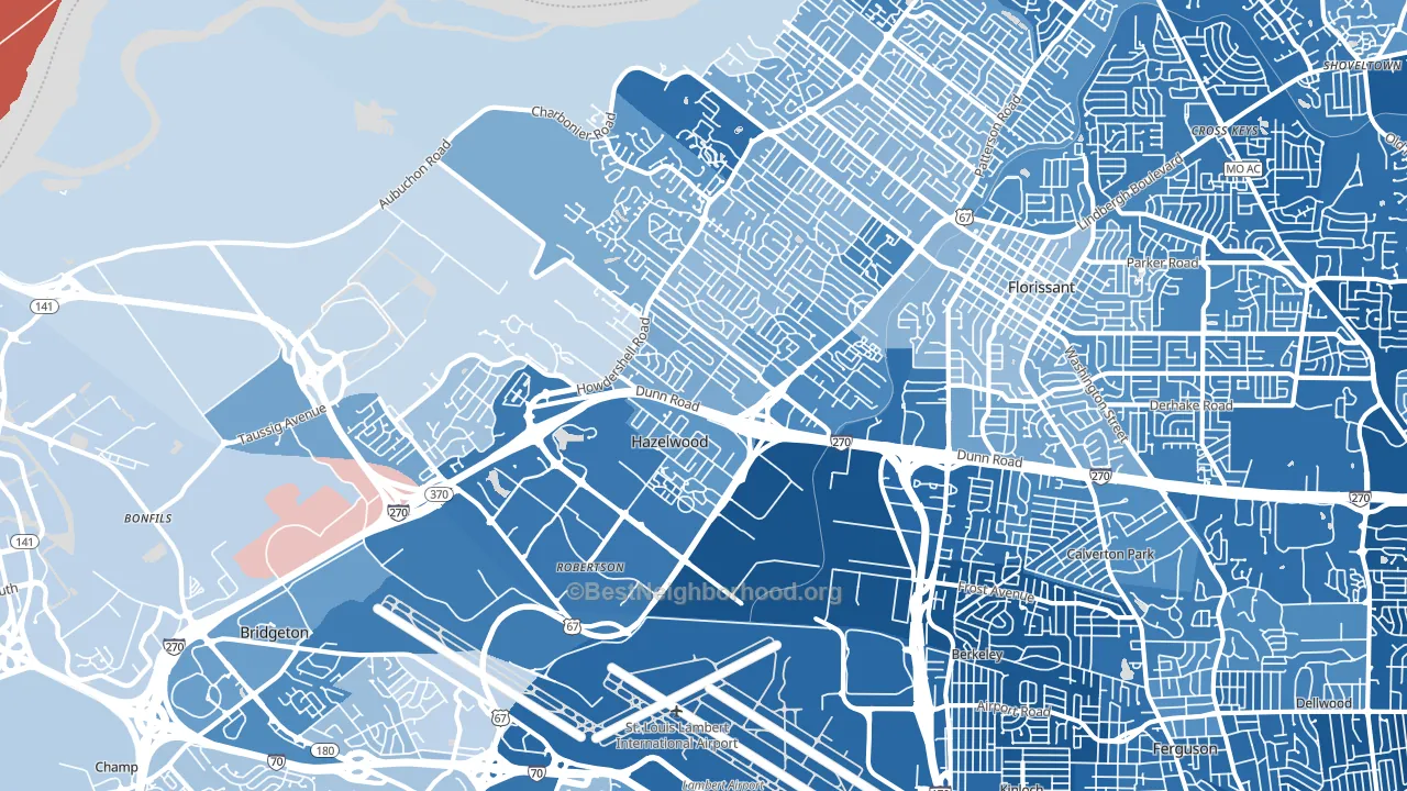 63042, MO block-group political-lean map