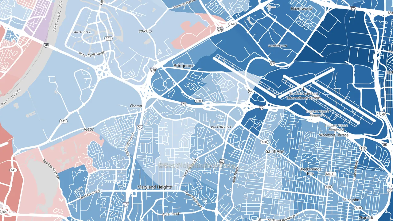 63044, MO block-group political-lean map