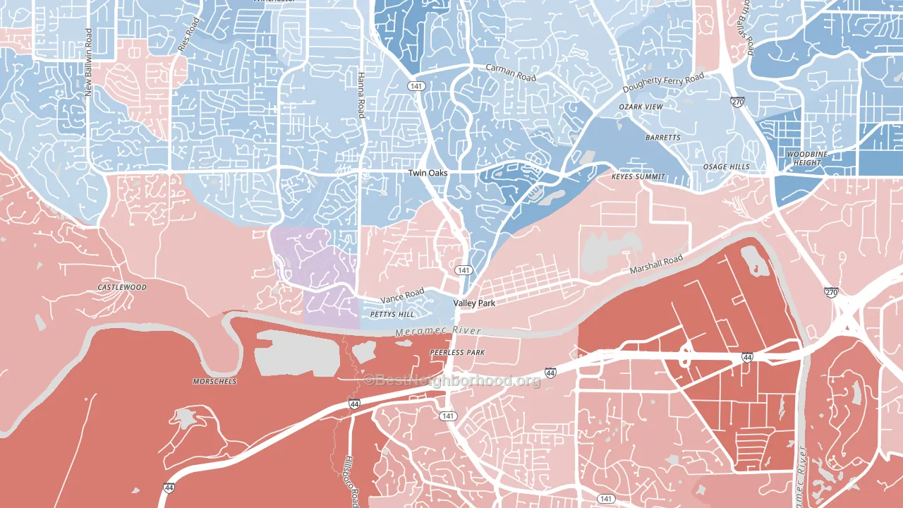 63088, MO block-group political-lean map