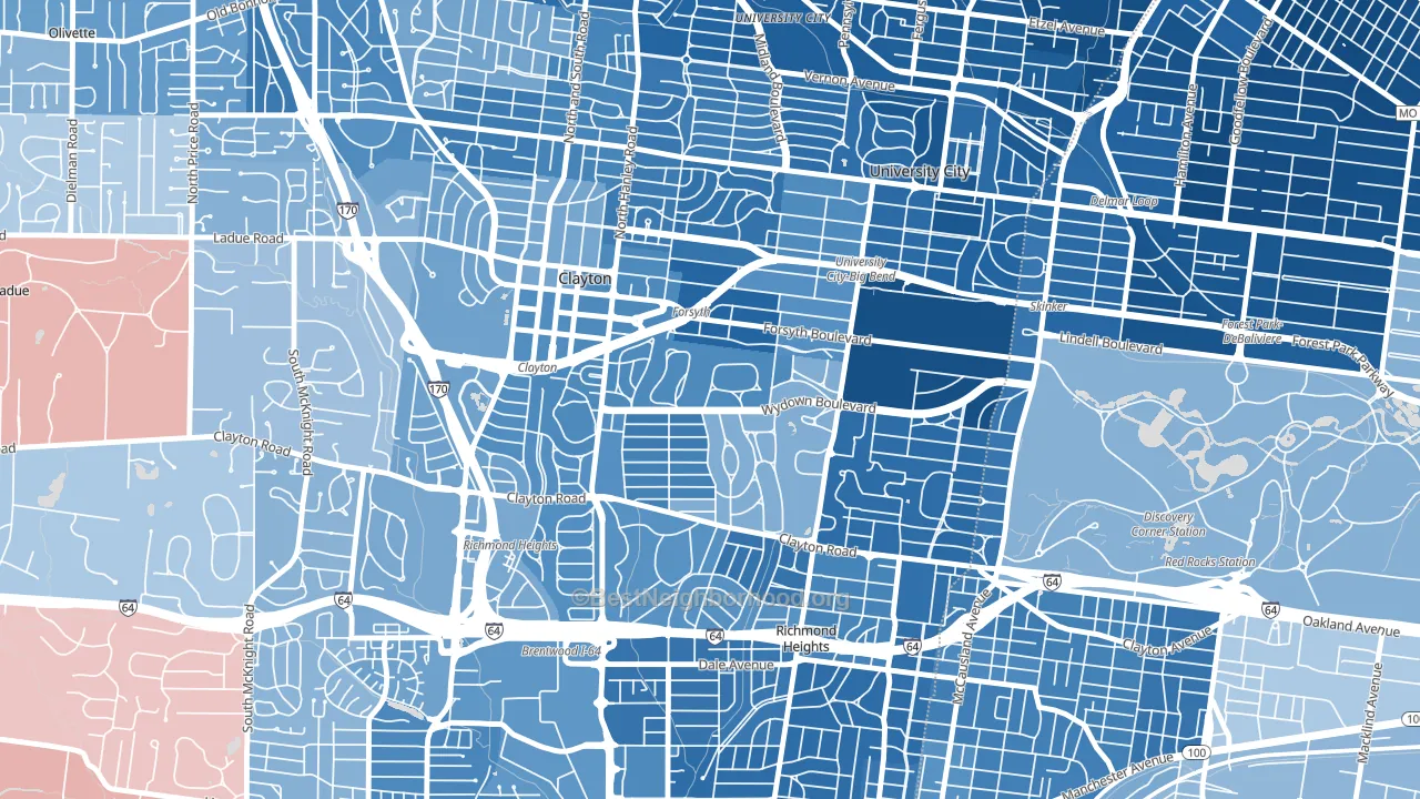 63105, MO block-group political-lean map