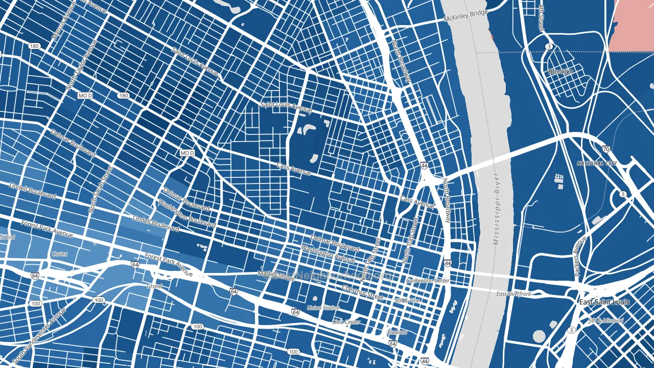 63106, MO block-group political-lean map