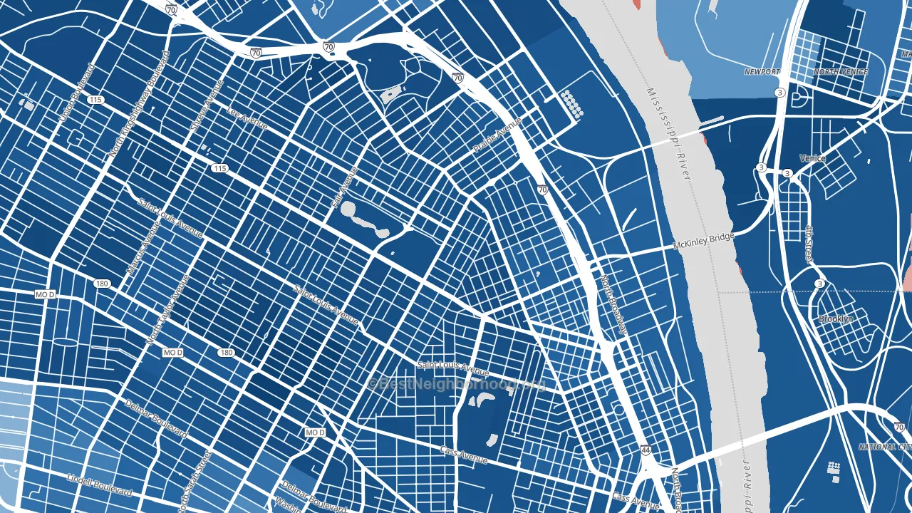 63107, MO block-group political-lean map