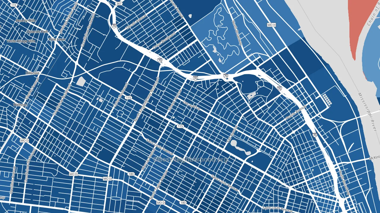 63115, MO block-group political-lean map