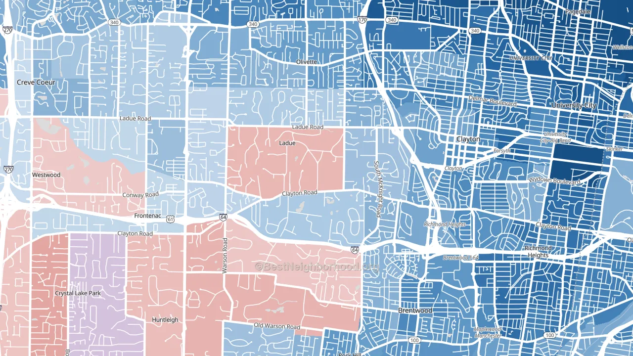 63124, MO block-group political-lean map