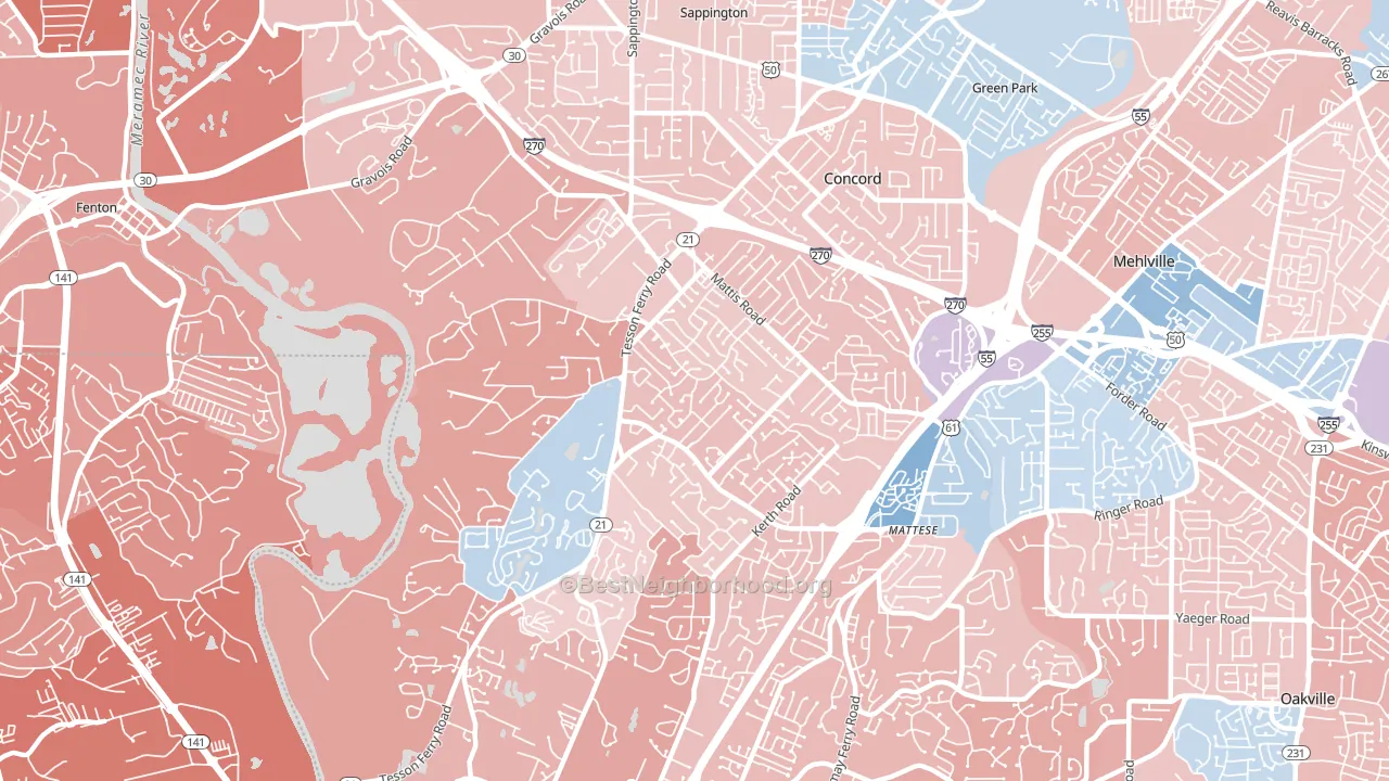 63128, MO block-group political-lean map