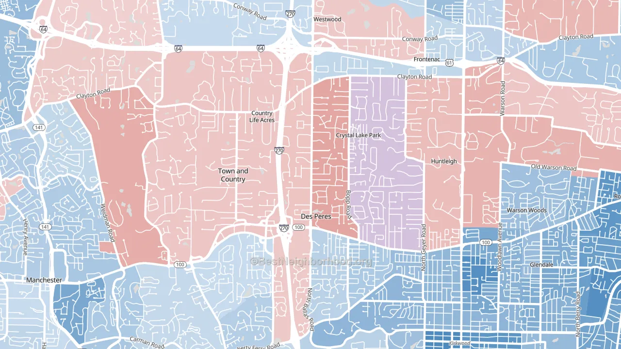 63131, MO block-group political-lean map