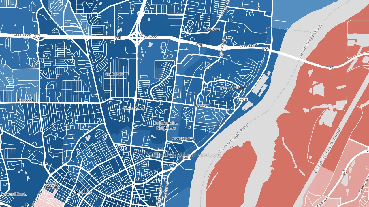 63137, MO block-group political-lean map