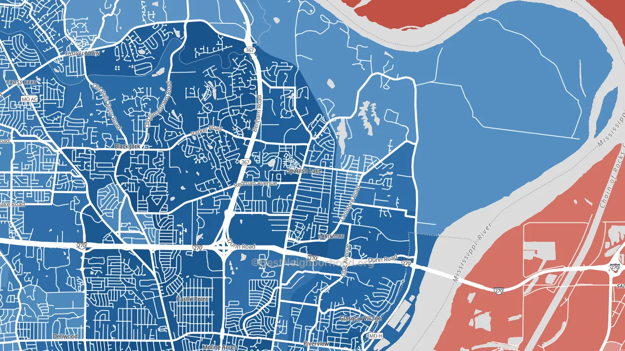 63138, MO block-group political-lean map