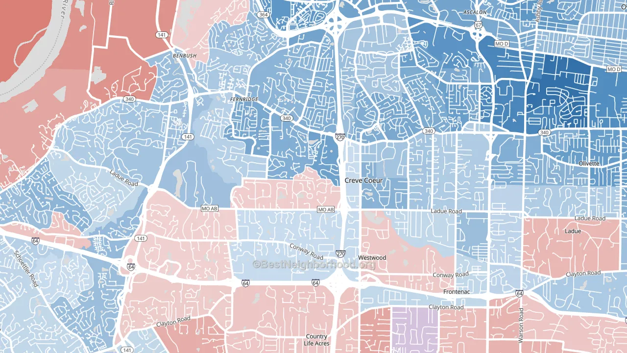 63141, MO block-group political-lean map