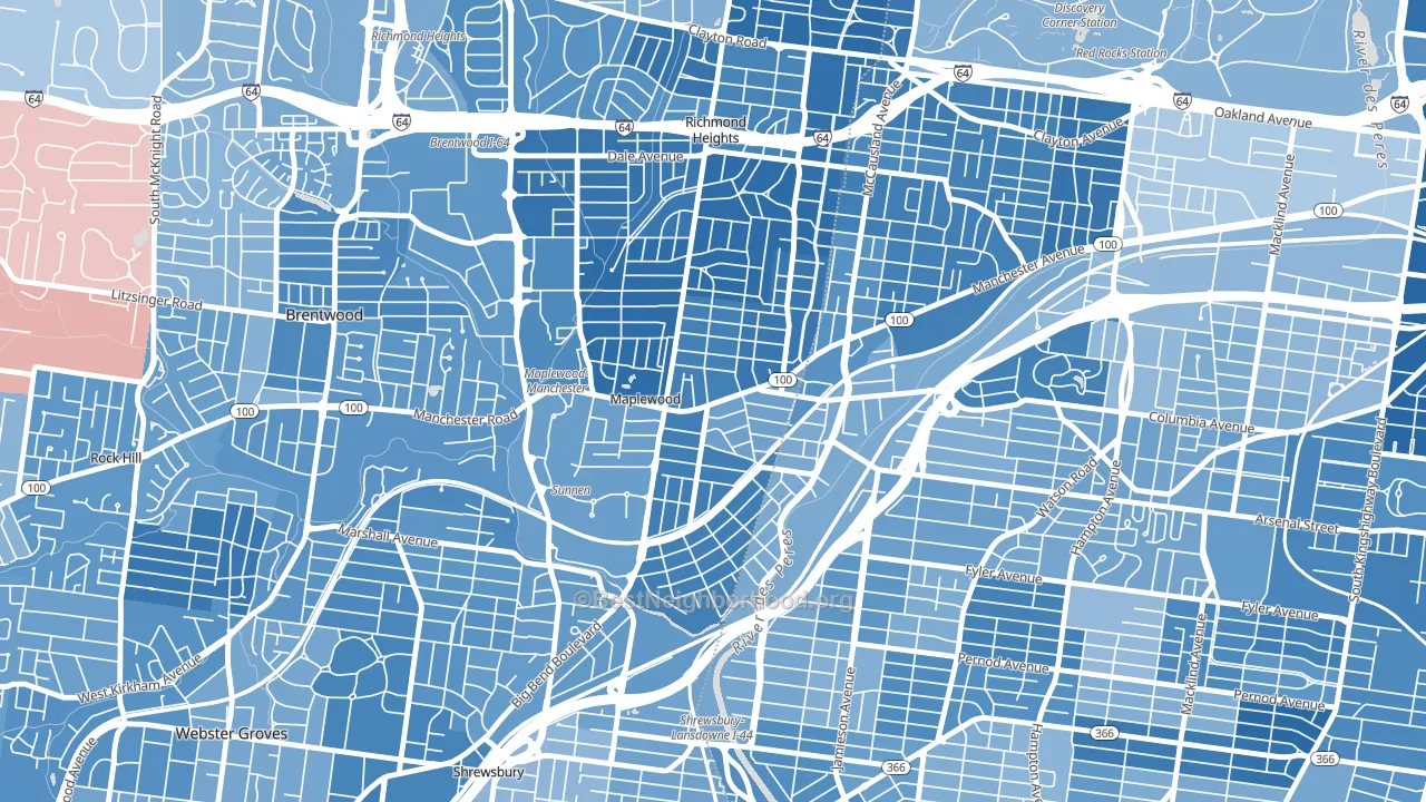 63143, MO block-group political-lean map