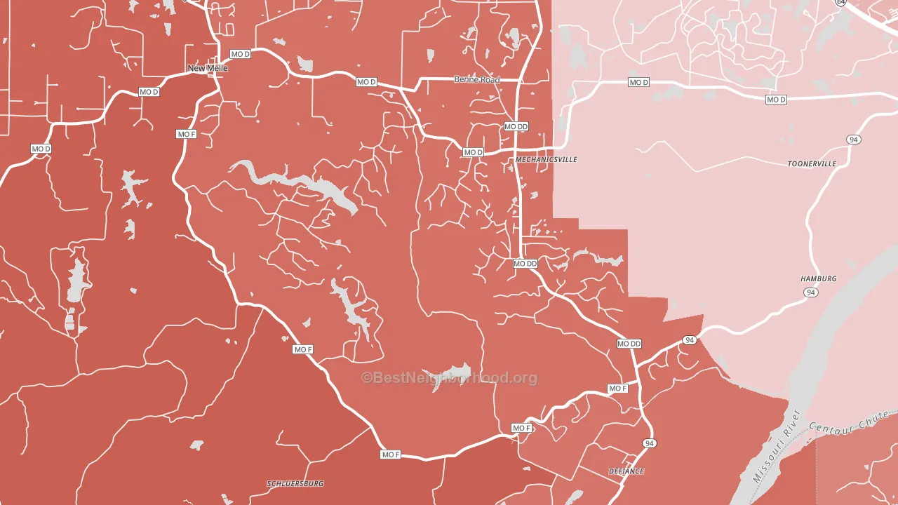 63341, MO block-group political-lean map