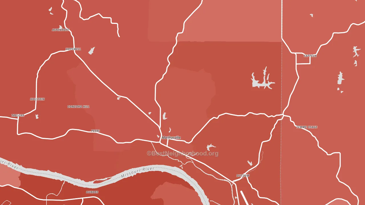 63357, MO block-group political-lean map
