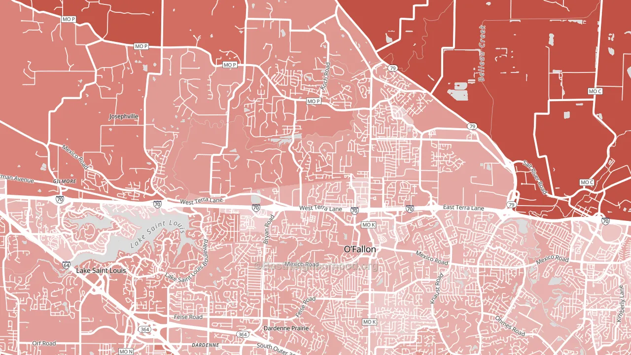 63366, MO block-group political-lean map
