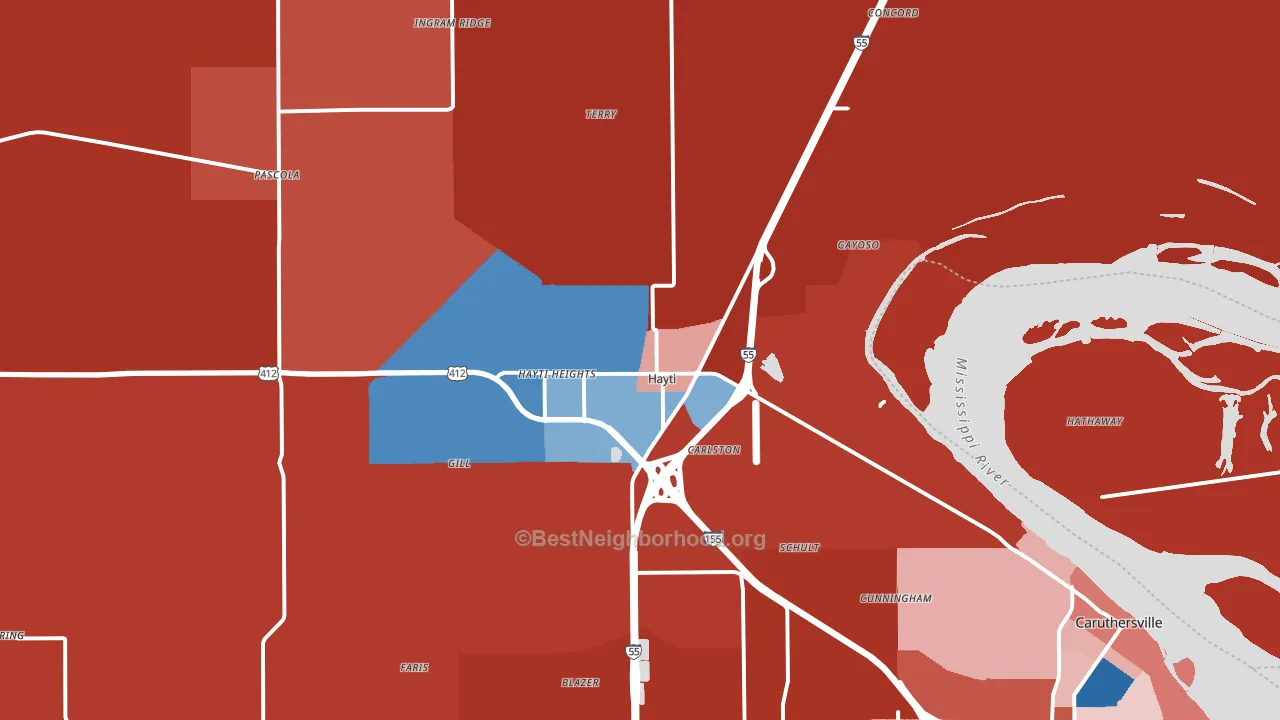 63851, MO block-group political-lean map