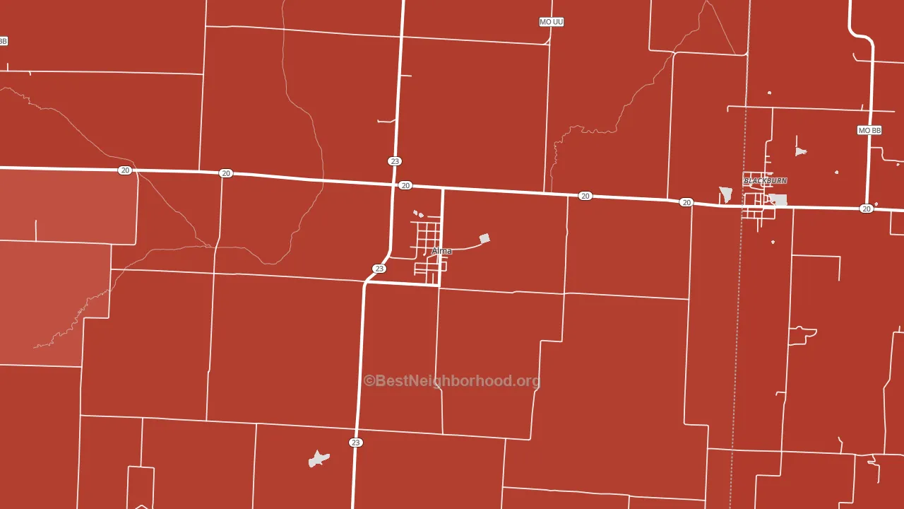 64001, MO block-group political-lean map