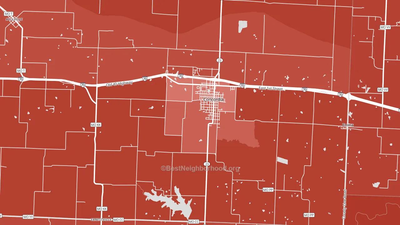 64020, MO block-group political-lean map