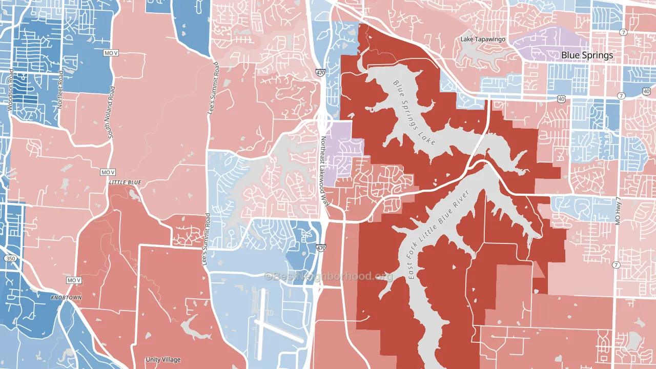 64064, MO block-group political-lean map