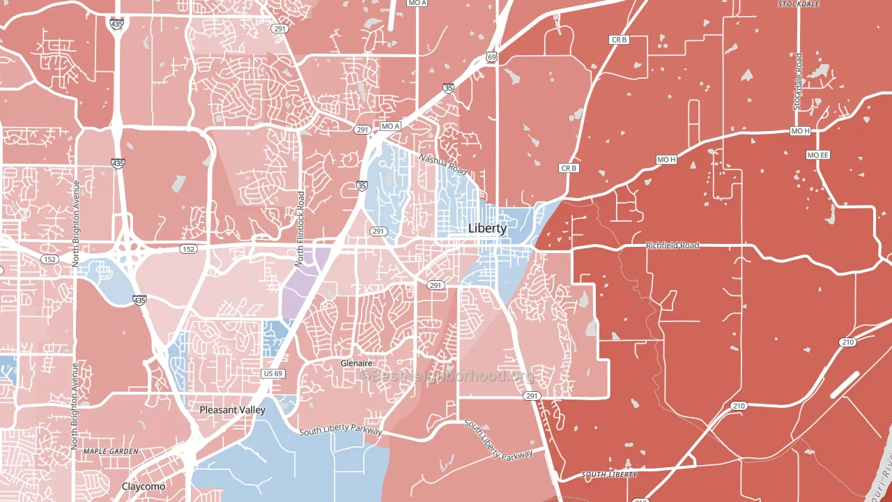 64068, MO block-group political-lean map
