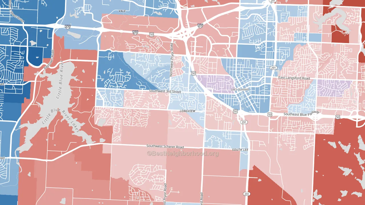 64081, MO block-group political-lean map