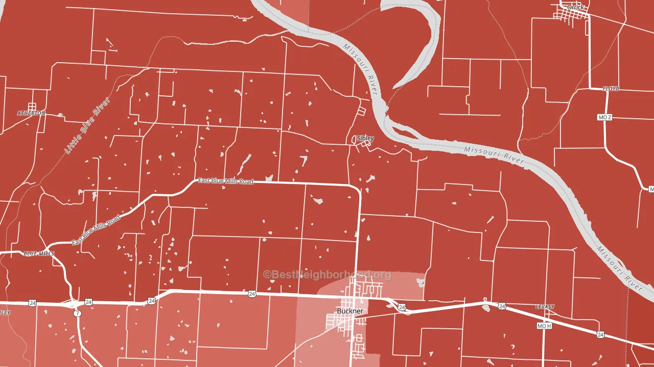 64088, MO block-group political-lean map