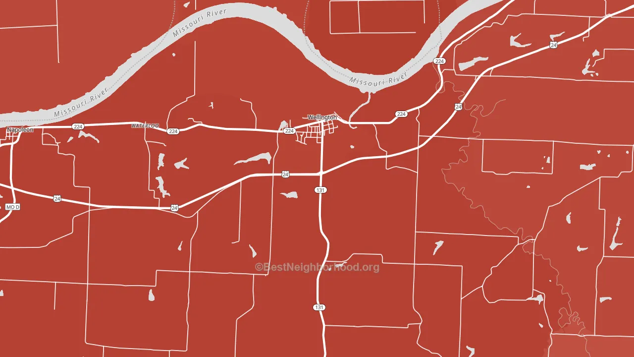 64097, MO block-group political-lean map