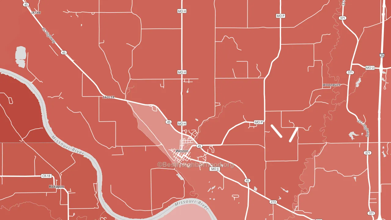 64098, MO block-group political-lean map