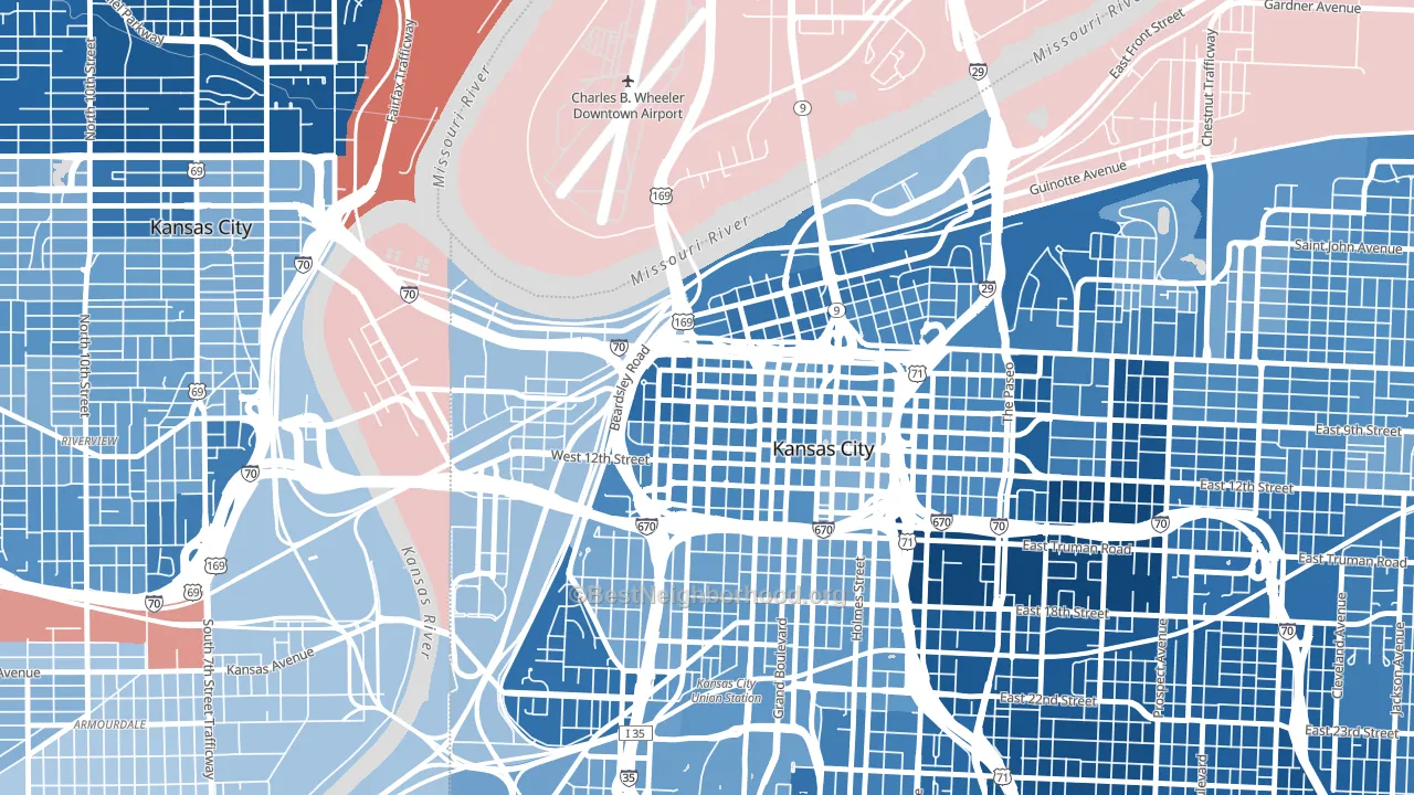 64105, MO block-group political-lean map