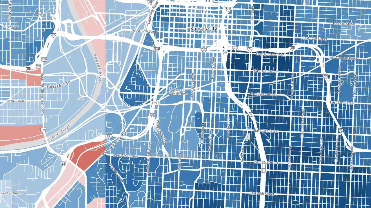 64108, MO block-group political-lean map