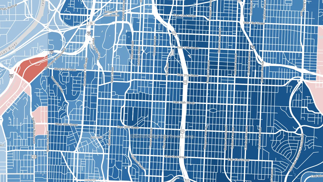 64109, MO block-group political-lean map